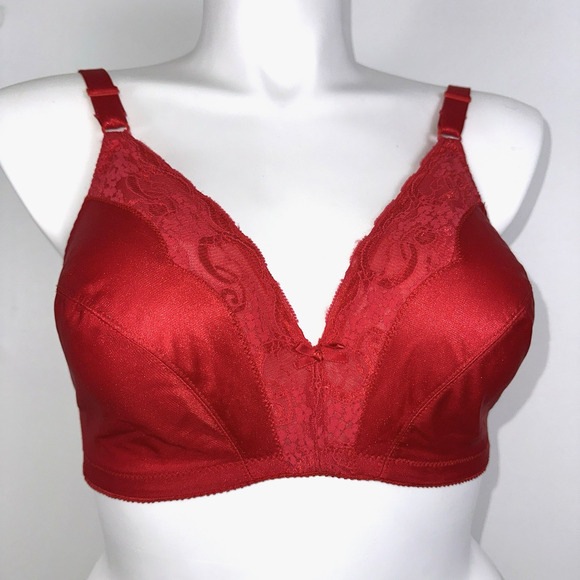Vintage Vassarette Size 40C Bra Red Nylon Lace Unlined Wire Free USA Made - Picture 4 of 10